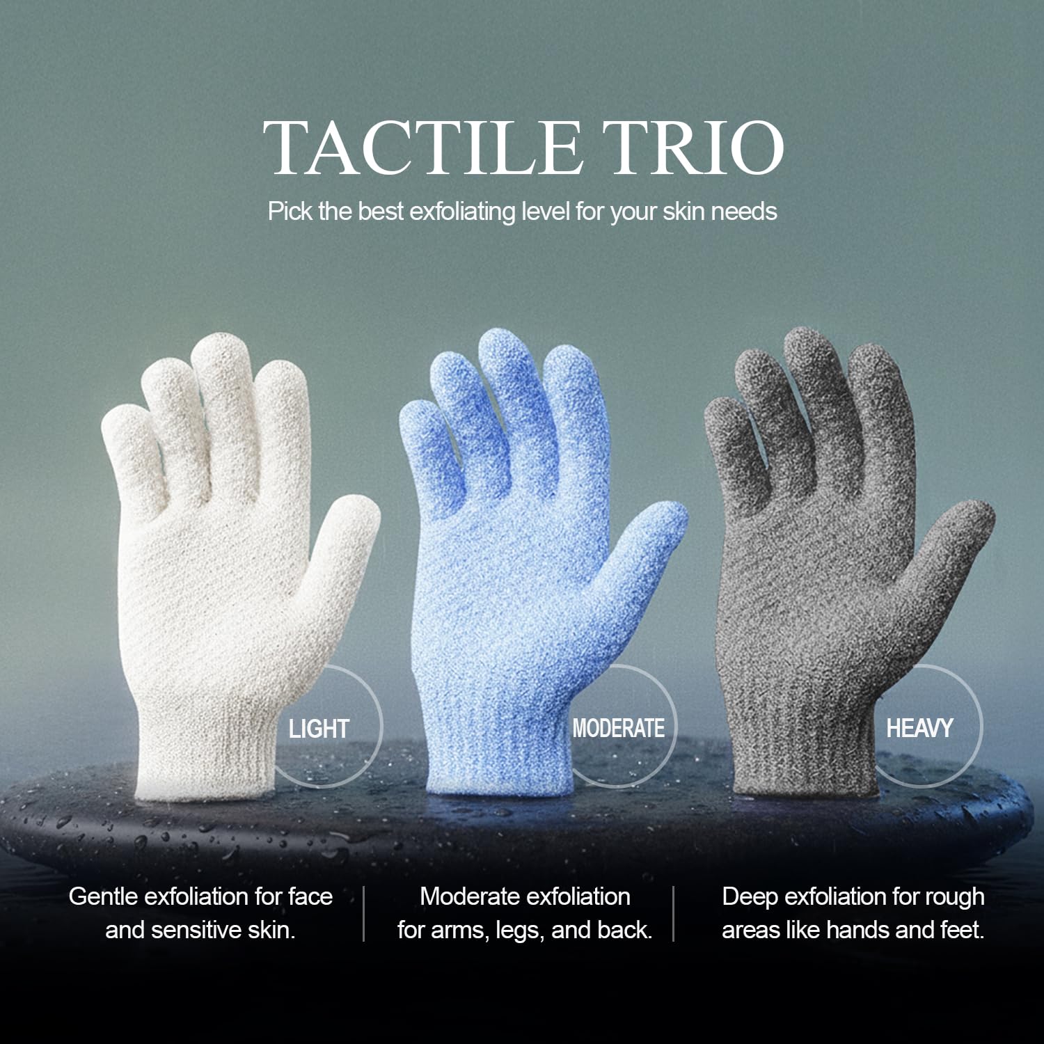 Evridwear Exfoliating Dual Texture Bath Gloves for Shower, Spa, Massage and Body Scrubs, Dead Skin Cell Remover, Gloves with Hanging Loop (1 Pair Gray Heavy Glove)