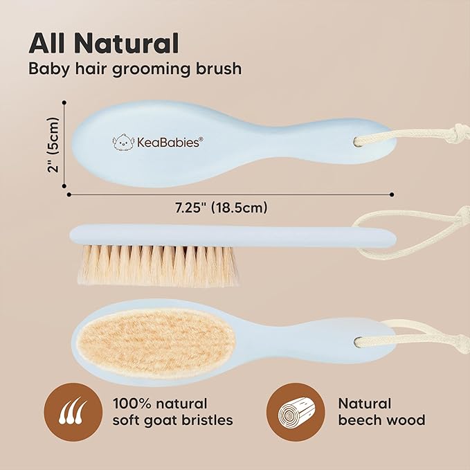 Wooden Baby Hair Brush - Cradle Cap Baby Brush with Soft Goat Bristles, Perfect Gentle Scalp Newborn Comb for Infant, Girls, Boys, Bath Essentials (Frost, Regular)