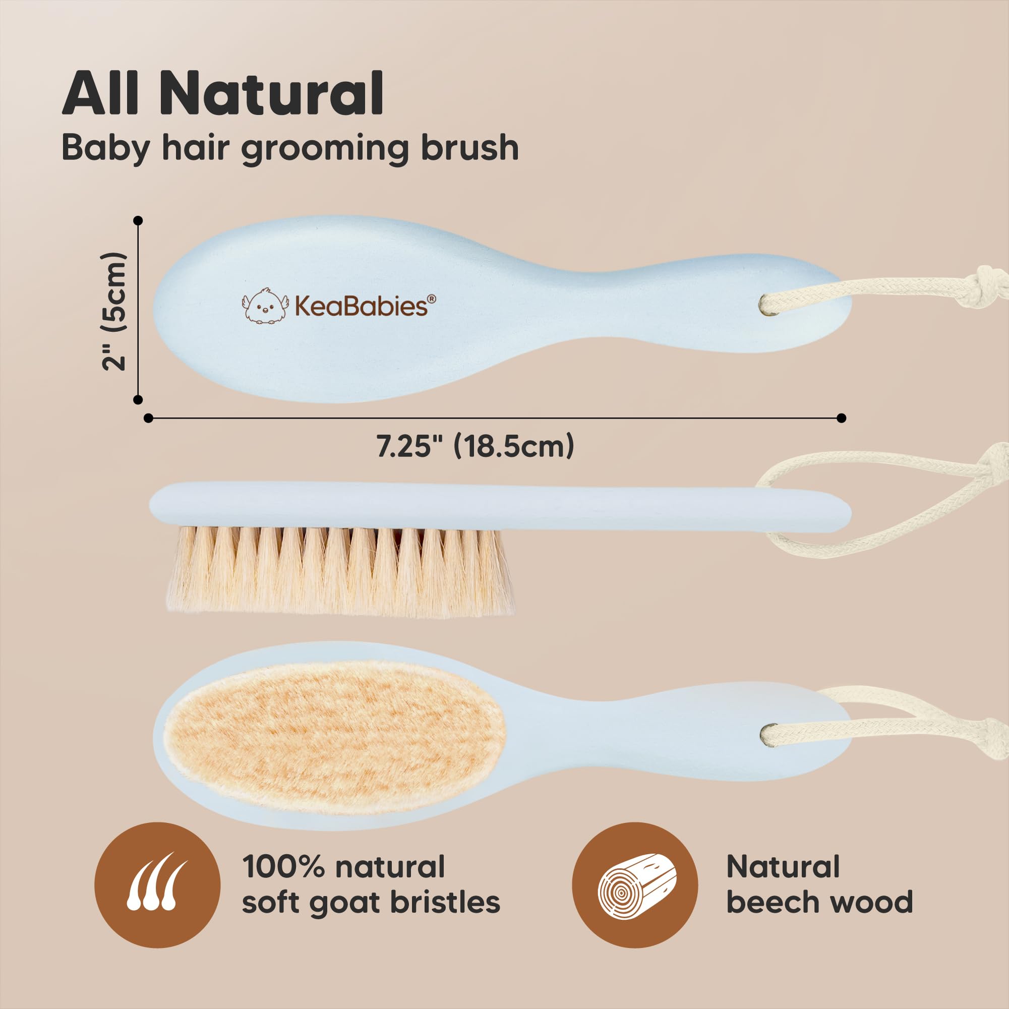 Wooden Baby Hair Brush for Toddler, Infant Cradle Cap (Frost, Regular)