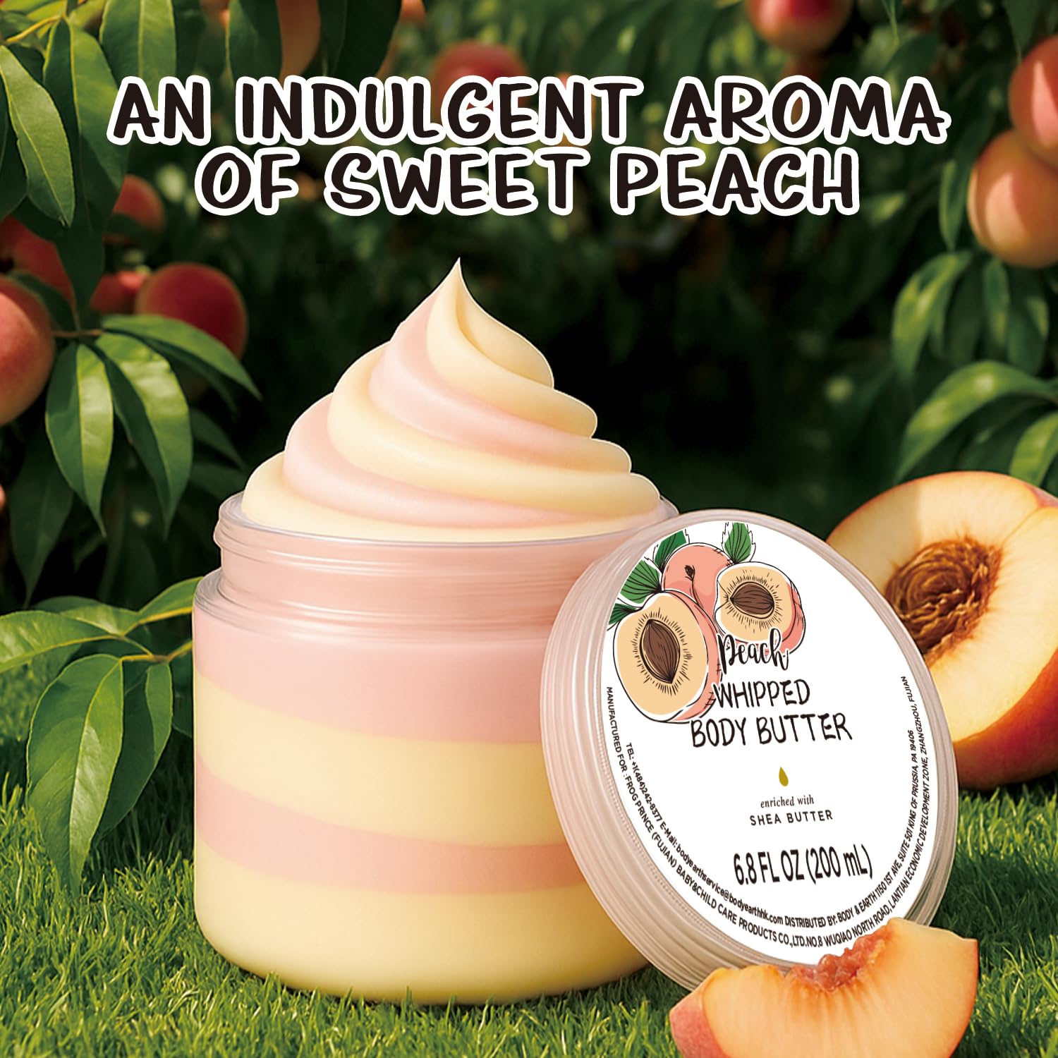 Embleaf Peach Whipped Body Butter, Shea Body Butter for Women Dry Skin, Natural Peach Lotion for Body Moisturizer-Deep Moisturizing and Softening-6.8 floz(200ml)