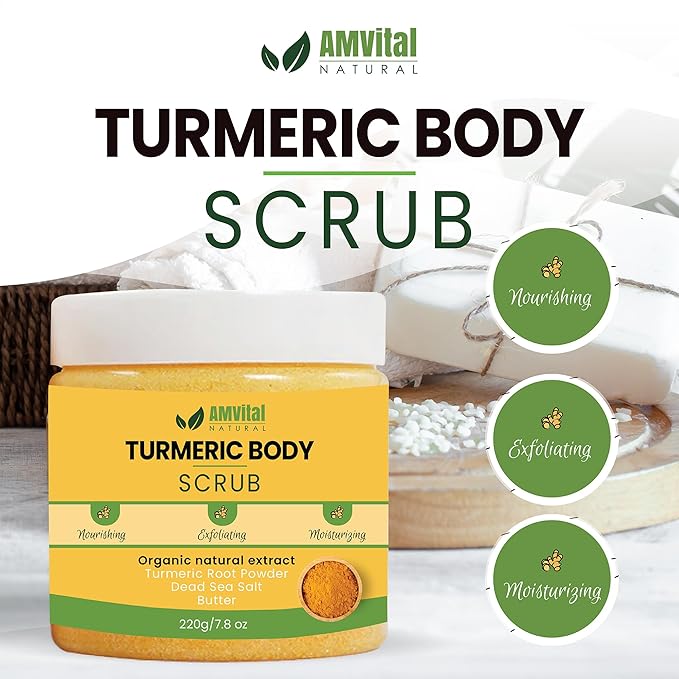 AMVital Turmeric Body Scrub, Face & Body Exfoliating Scrub, 7.8 oz