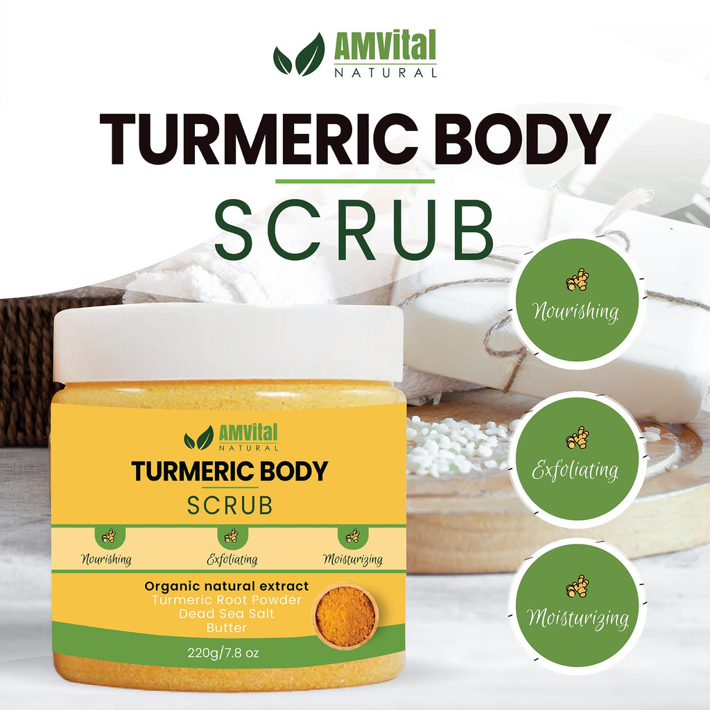 AMVital Turmeric Body Scrub, Face & Body Exfoliating Scrub, 7.8 oz