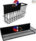 Bruda 2 Pack Magnetic Storage Rack for Spice, Magnetic Organization Shelf for Refrigerator, Fridge, Washing Machine, Oven, Coffee Maker, Metal Peg Board, Stacked Washer and Dryer 010