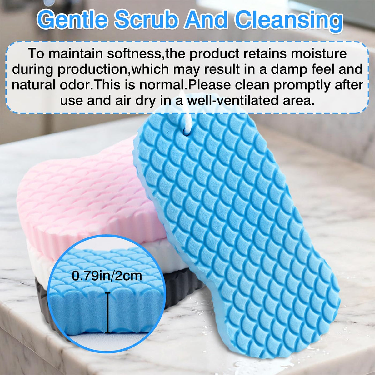 4-Pack Exfoliating Bath Sponges – Super Soft Shower Sponge Set for Adults & Kids, Gentle Dead Skin Remover, Assorted Colors (Pink, Blue, White, Gray)