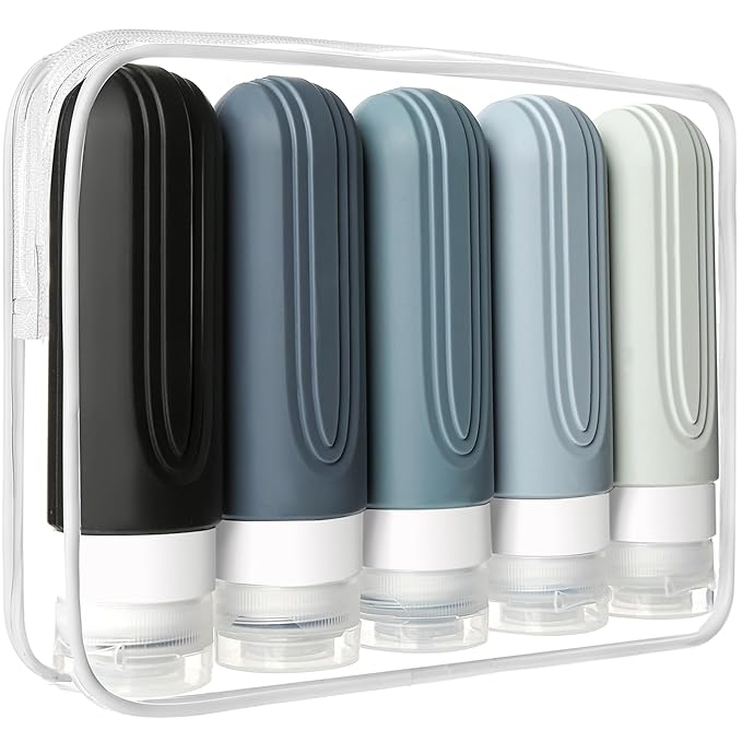 CHEODIN Travel Bottles for Toiletries, 5 Pack TSA Approved Travel Size Containers, 3oz Leak Proof Refillable Travel Accessories for Shampoo Conditioner, BPA Free Travel Bottles with Toiletry Bag