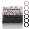 Mulberry Silk Scrunchies for Hair Sleep, Small Hair Ties for Women - 6 Pack (Black*2, Navy*1, Lotus Pink*1, Silver Gray*1, Apricot*1)