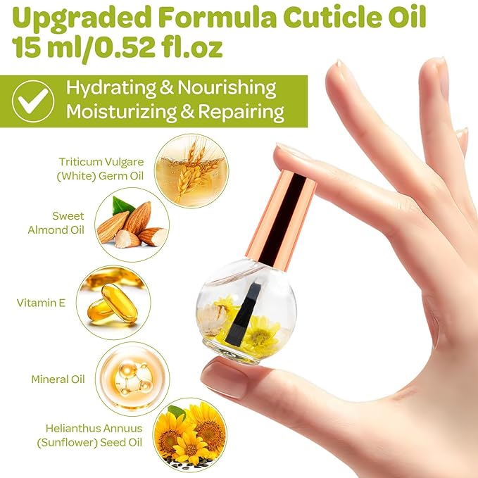 Cuticle Oil, Vanilla Cuticle Nail Oil Infused with Real Flowers 15ml