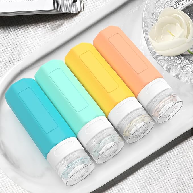 Redfly Travel Bottles for Toiletries, Tsa Approved 3oz Travel Size Containers, Leak Proof Travel Size Toiletries Bottles Silicone, BPA Free Refillable Shampoo Conditioners Essentials Kit, Colorful