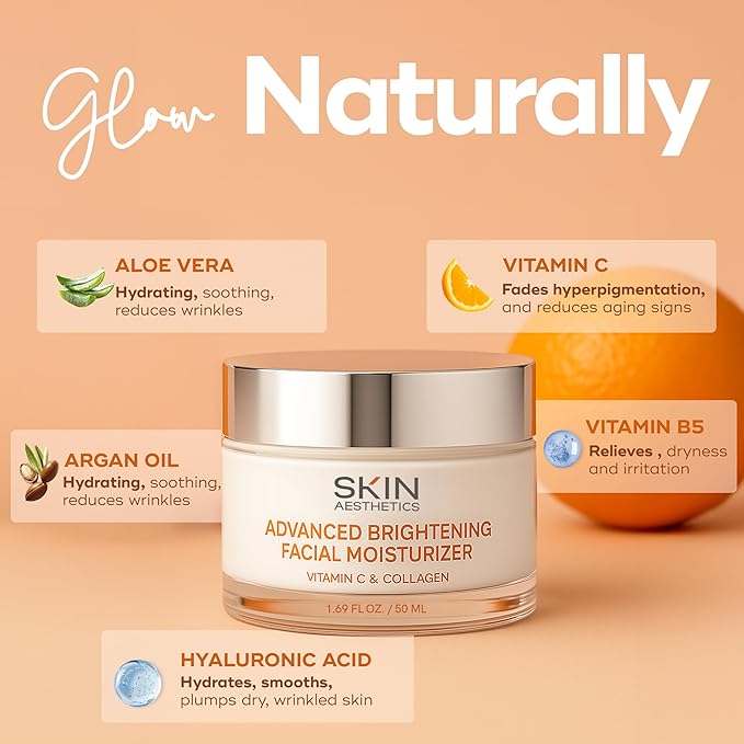Skin Aesthetics Vitamin C & Collagen Face Moisturizer - Anti-Aging, Hydrating, Fine Lines & Wrinkles, Brightening - Dermatologist Tested Korean Skincare - Clean Beauty, Cruelty-Free - 1.69 oz