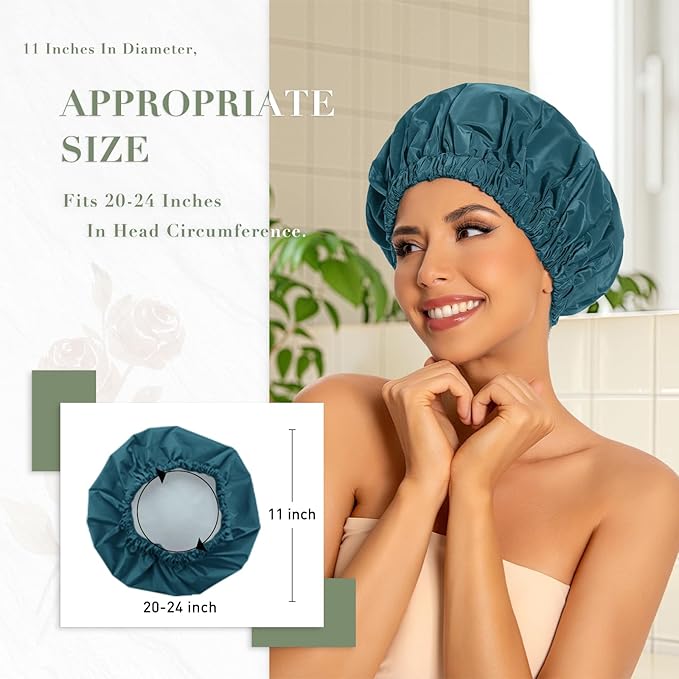 Edoneery Reusable Shower Caps for Women, Waterproof Long Hair Bonnet