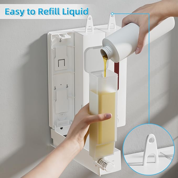 VITVITI Shampoo and Conditioner Dispenser for Shower, Refillable Shower Soap Dispensers 3 Chamber Wall Mounted, 10.2 OZ No Drill Plastic Shower/Body Wash Bottles for Bathroom (White)