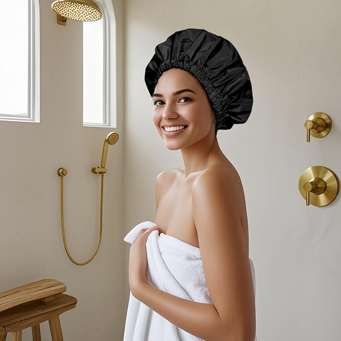Edoneery Reusable Shower Caps for Women, Waterproof Long Hair Bonnet
