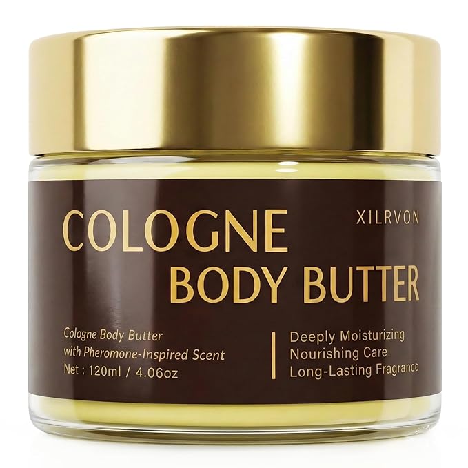 Men’s Cologne Body Butter – Shea Butter Moisturizer with Long-Lasting Masculine Scent – Fresh Woody Grooming Cream – Bergamot, Amberwood & Musk – 4.06oz