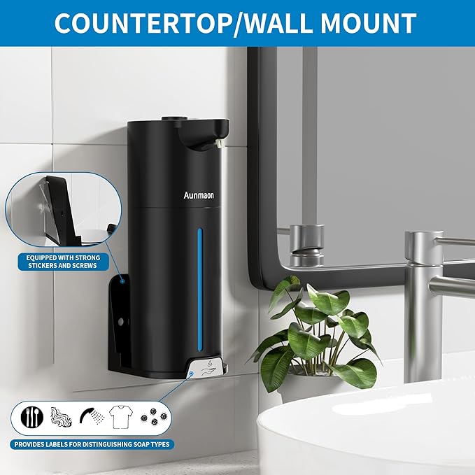 Aunmaon Automatic Soap Dispenser Touchless, 15-Level, Kitchen Bath Black