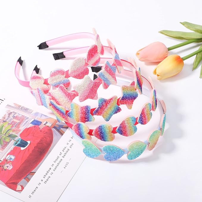 8 pack Girls Headbands Glitter Kids Hair Accessories Bow/Heart/Star Shaped Sweet Hairband For Toddler/Girls/Teens