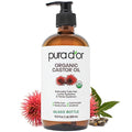 PURA D'OR ORGANIC Castor Oil (16.9 Oz GLASS BOTTLE) Pure Cold-Pressed Hexane-Free USDA Certified – Lashes Brows Hair Scalp Skin – Botanical Moisturizer for Softness Strength Hydration Shine Radiance