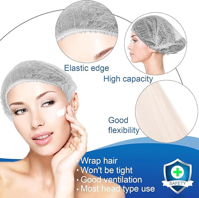 Disposable Bouffant Caps 100pcs,24inches Hair Net, Elastic Dust Cap for Food Service,Salon,Spa,Kitchen Head Cover