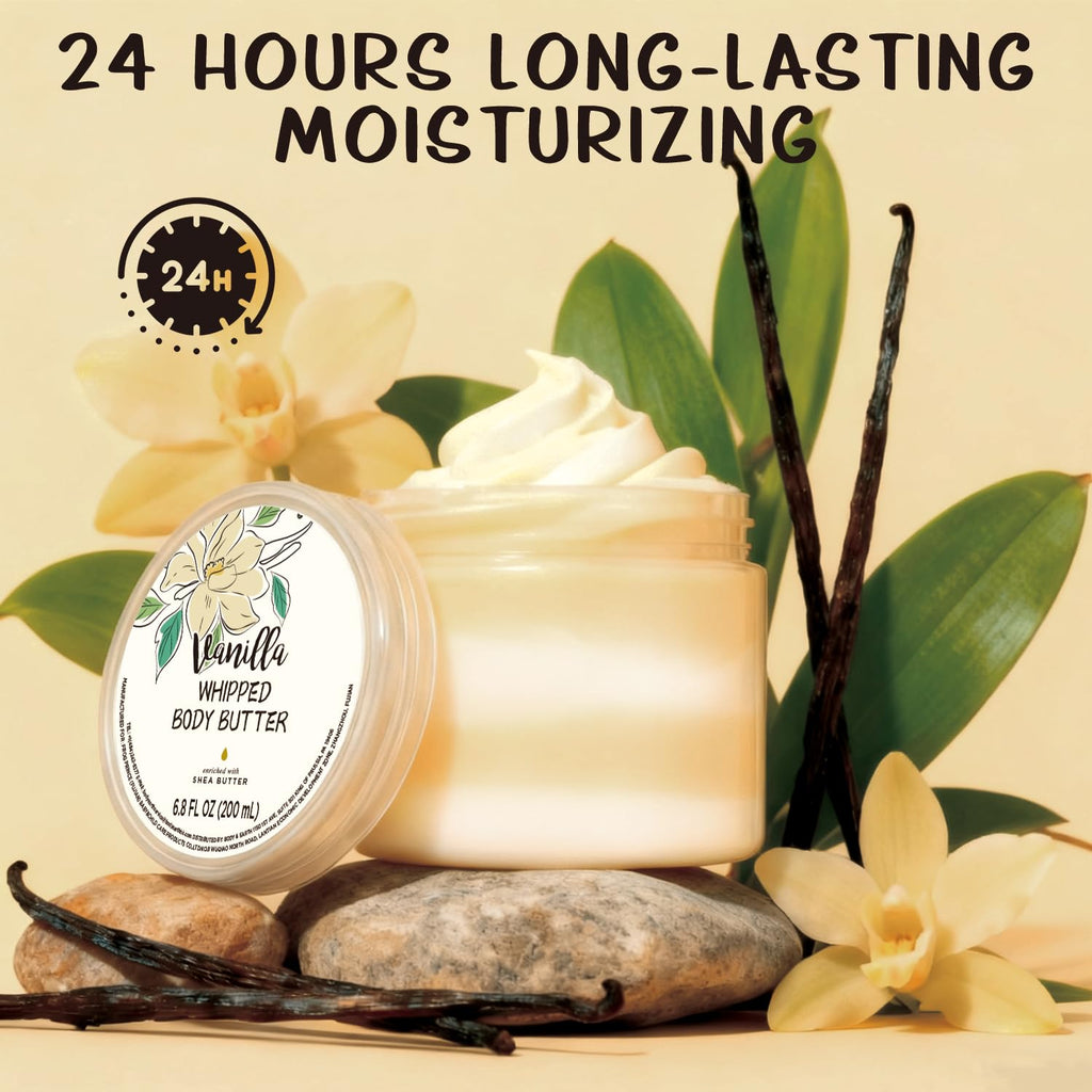 Embleaf Vanilla Whipped Body Butter, Shea Body Butter for Women Dry Skin, Natural Vanilla Lotion for Body Moisturizer-Deep Moisturizing and Softening-6.8 floz(200ml)