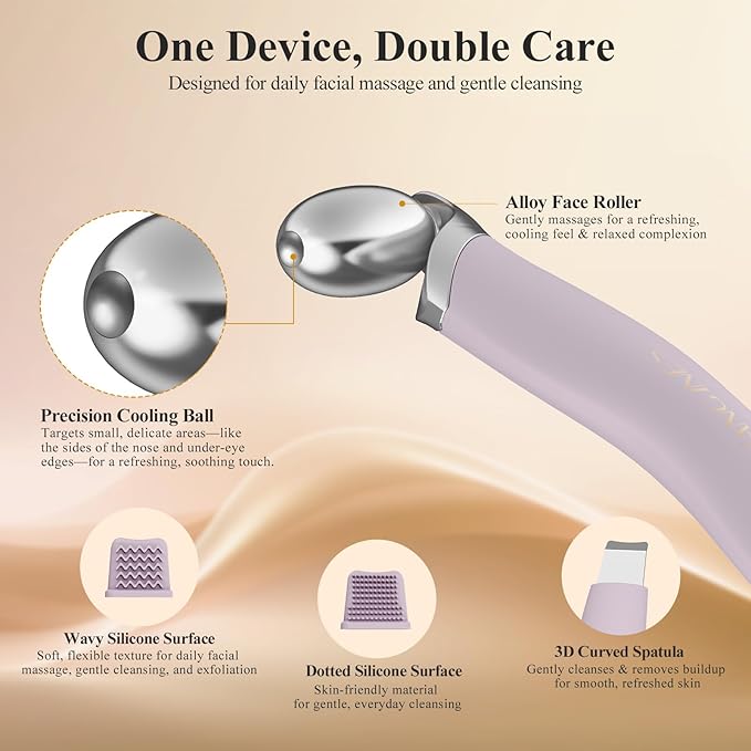 Vangines Ice Roller for Face & Eyes, Cooling Facial Roller with Blackhead Remover & 2 Silicone Brushes, Stainless Steel Face Roller for Puffiness, Pores & Deep Cleansing (Purple)