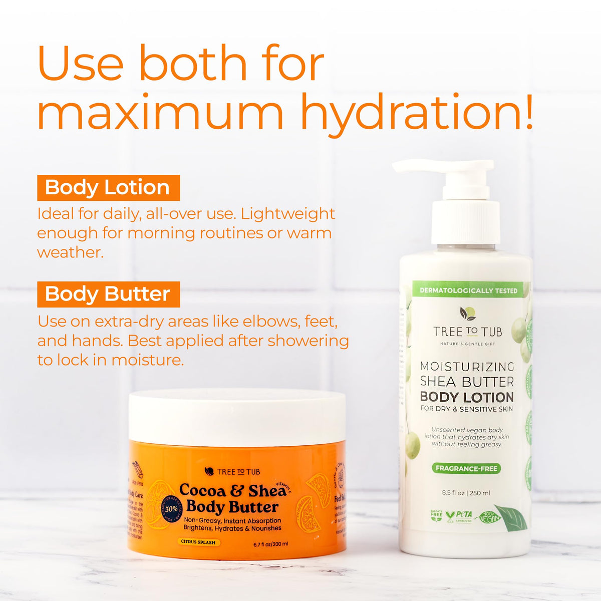 Tree To Tub Citrus Cocoa Shea Body Butter, Hydrating, Dry Skin, 6.7 Fl Oz