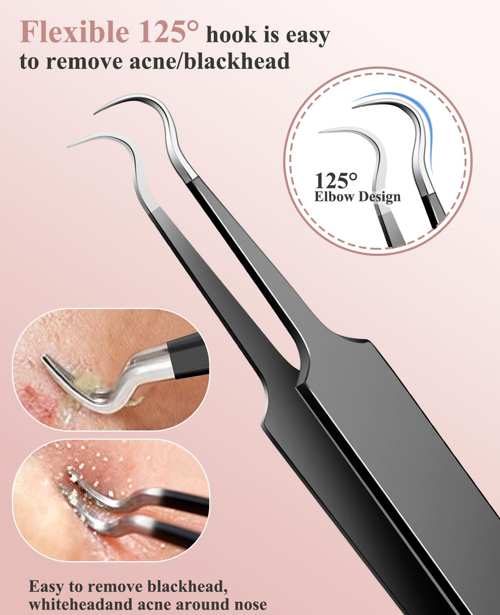 5PCS Blackhead Remover Pimple Popper Tool Kit, Professional Stainless Pimple Acne Blemish Removal Tools Kit for Face (Black)