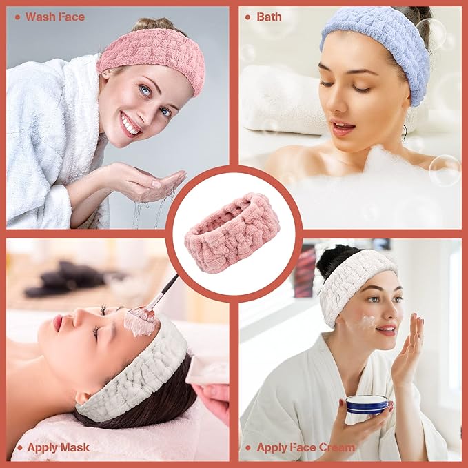 Chuangdi 3 Pieces Spa Headband for Women Facial Makeup Headband Soft Terry Cloth Hairband for Washing Face Mask Spa Shower Gifts(Blue, Pink, White)