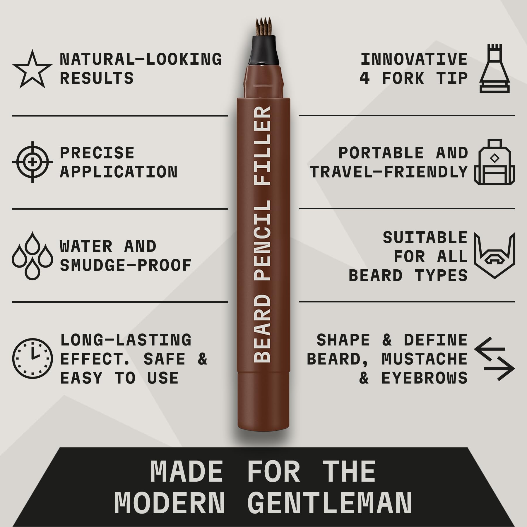 Striking Viking Beard Pencil & Bristle Brush for Men - Dark Brown, 2 Pack