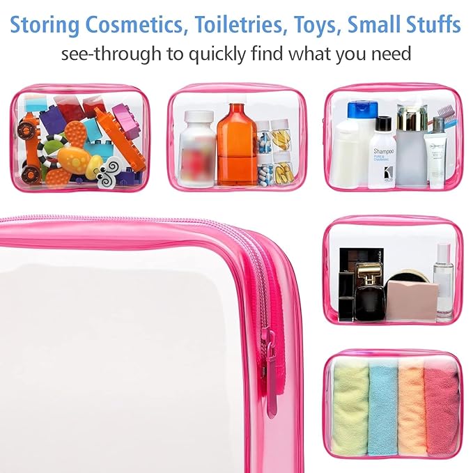 PACKISM Clear Makeup Bag for Travel - TSA Approved Toiletry Bag, Hot Pink