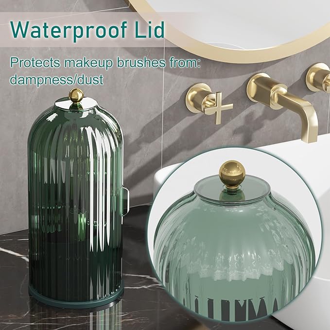 GAXmi Makeup Brush Holder with Lid Rotating Cosmetic Organizer, All Green