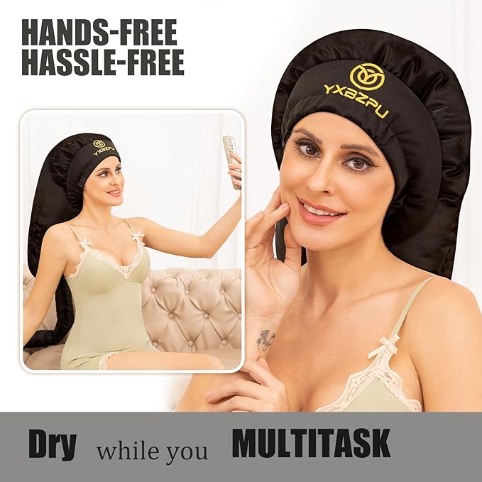 Bonnet Hair Dryer, Hooded Hair Dryer Attachment, Dryer Hooded Diffuser Cap for Curly,Speeds Up Drying Time, Safety Deep Conditioning At Home(Black)