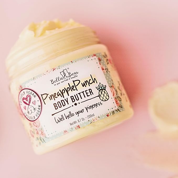 Bella & Bear Pineapple Whipped Body Butter – Vegan Moisturizing Body Cream for Women – Rich Hydrating Skin Butter – Light Tropical Pineapple Scent