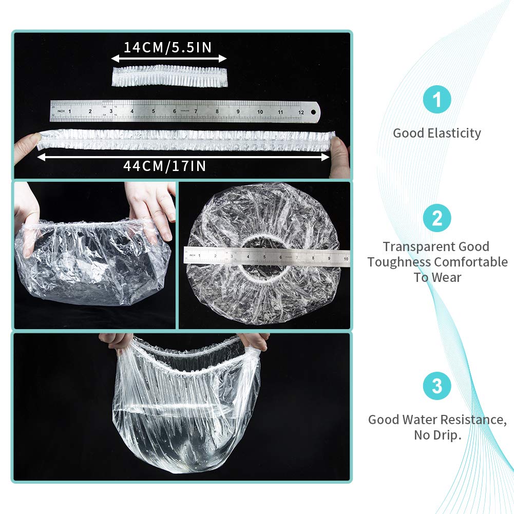 50PCS Disposable Shower Caps, Plastic Clear Thickening Bath Hair Cap and Thick Waterproof Bath Caps for Hair Treatment, Spa, Hotel and Hair Solon, Home Use,Portable Travel