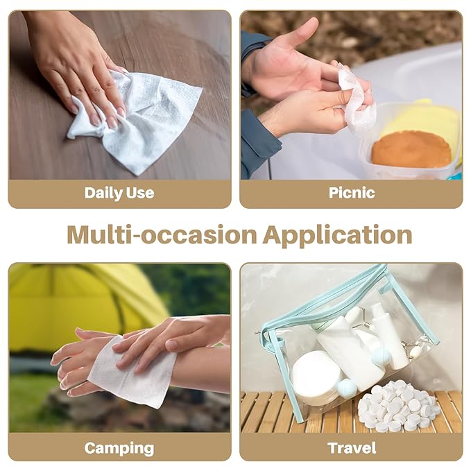 RAQEHO 180 Compressed Towel Tablets - Disposable Face Towel Washcloths Travel Towel Fast Drying Lightweight for Adult Camping Hiking Facial Mini Makeup Wipe Coin Tissues Travel Hotel Cleaning Supplies