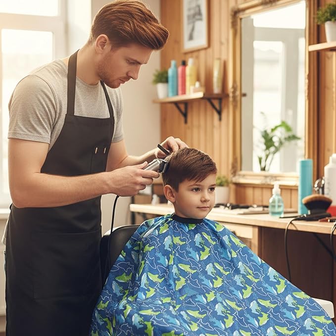Hair Cutting Cape Kids, Adjustable Snap Barber Hair Cutting Cape Kids with Cute Shark Print, Full Coverage Barber Capes For Kid for Home Haircutting and Professional Salon