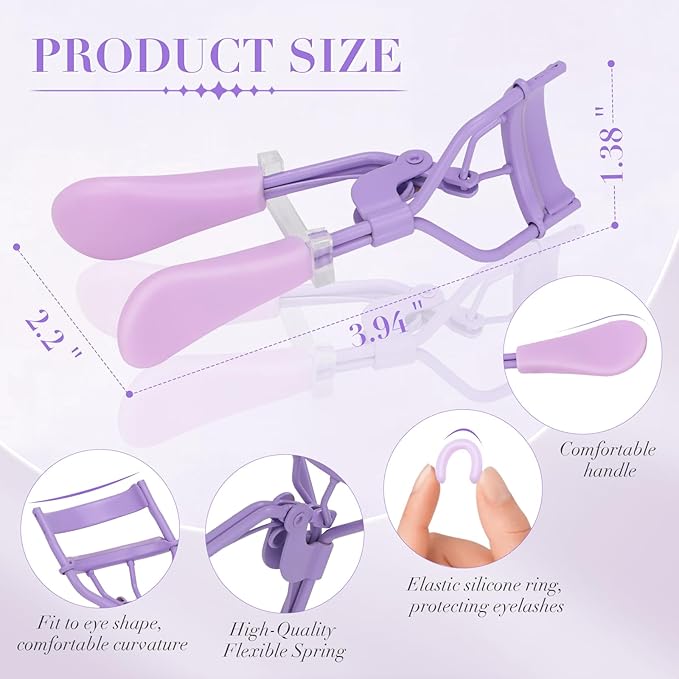 ODELY Eyelash Curler with Pads, Lash Curler with 10 Extra Silicone Replacement Pads, Comfortable Grip for Effortless Curling – Eyelashes for The Perfect Eye Contour (Hyacinth Purple)