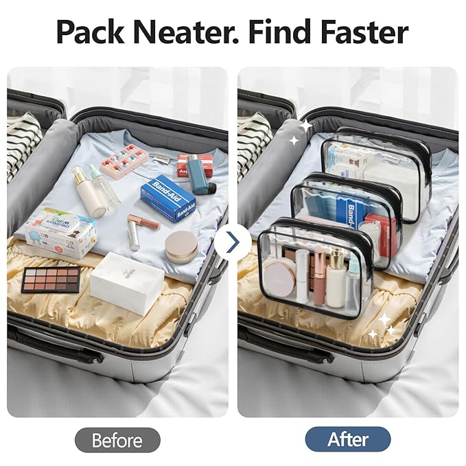 PACKISM TSA Approved Toiletry Bag - Clear Makeup Bag for Travel, Black