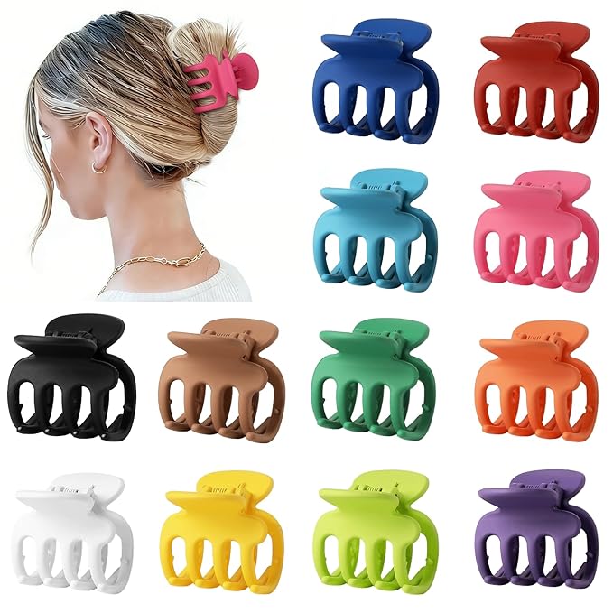 Sisiaipu 12Pcs Hair Clips for Women 1.8 Inch Small Claw Clips for Thin Hair Medium Hair Claw Clips for Thick Hair Accessories for Women Girls (Dopamine)
