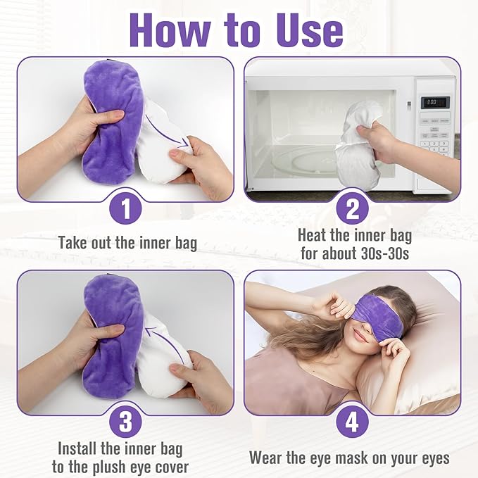 BeHoomi Heated Eye Mask, Weighted Sleep Mask Warm Compress for Eyes, Cooling Eye Mask for Sleeping, Reusable Eye Masks for Home, Office, Hot and Cold for Eye Relaxation, Gifts for Women (Purple)