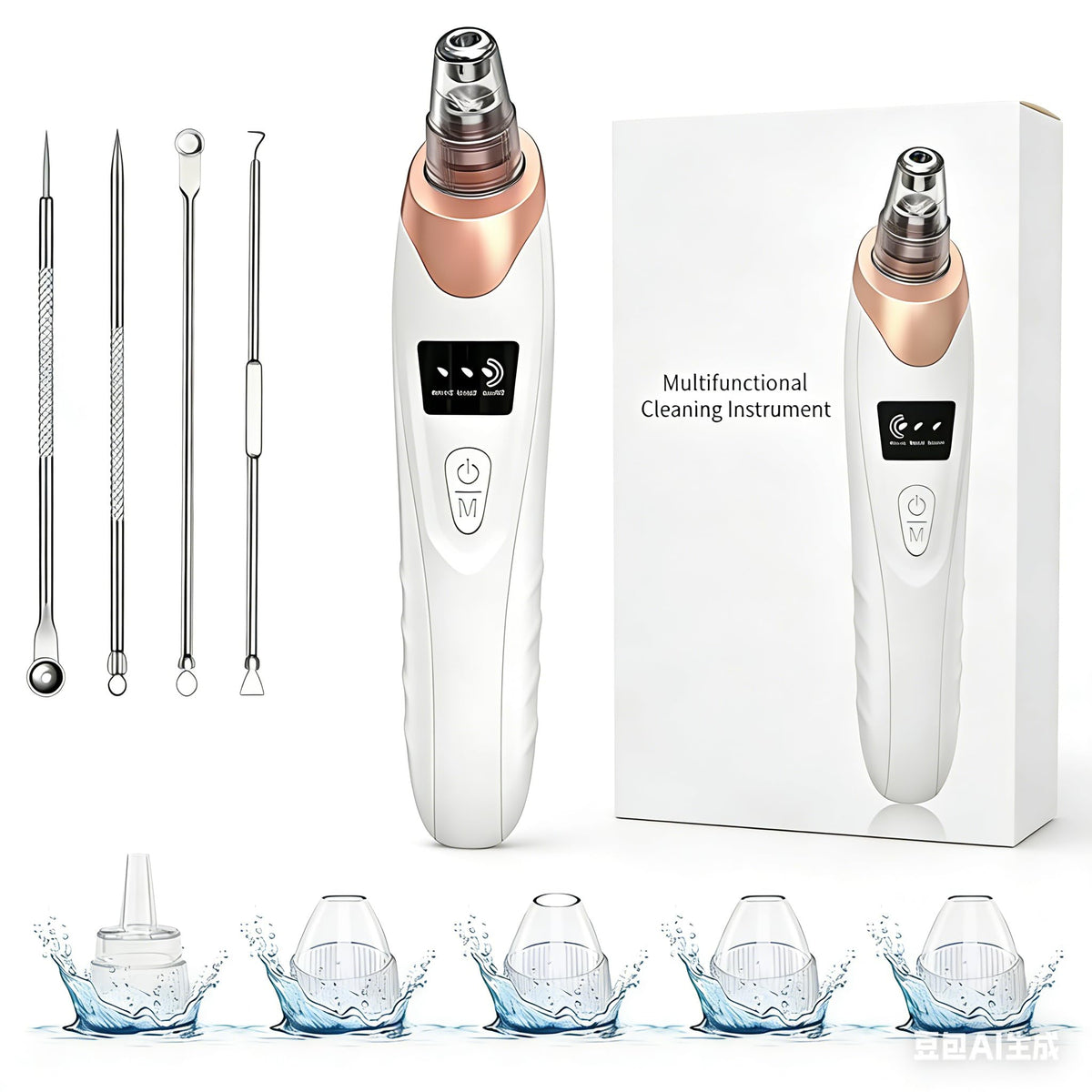 Blackhead Remover Vacuum - Professional Blackhead Extractor for Face with 3 Adjustable Suction Levels, USB Rechargeable Pore Cleaner, and 5 Interchangeable Probes (Off-White)