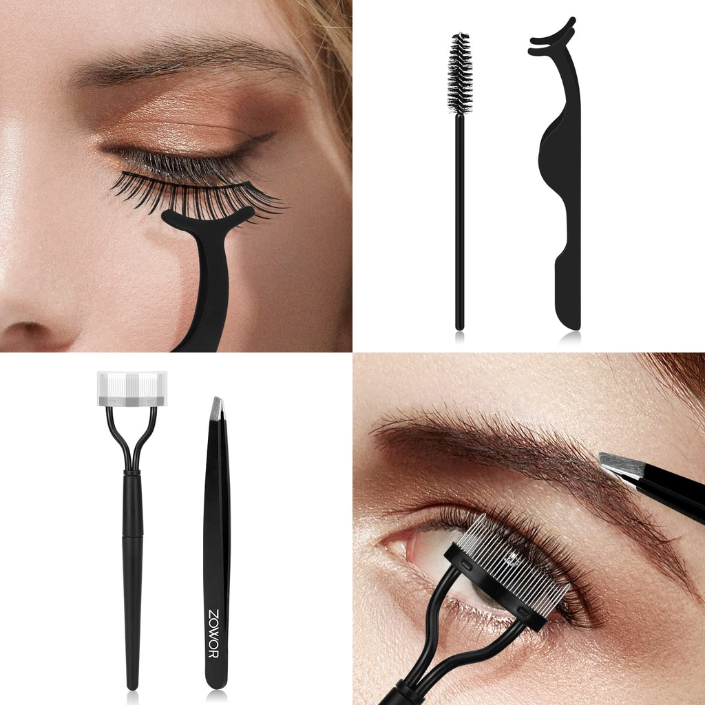 Zowor Eyelash Curler with Comb and Brush Fit All Eye Shape Curved Eyelash Curlers with 6PCS Silicone Refill Pad,Natural and Long Lasting Lash Curler for Women Make Up Gift(Black)