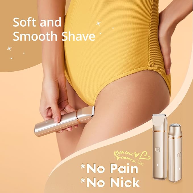 VG VOGCREST Bikini Trimmer for Women: 2-in-1 Rechargeable Painless Body Shaver - Portable Travel-Friendly Pubic Grooming Kit for Underarm Leg Arm