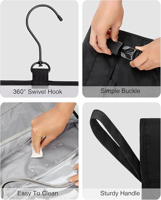 Relavel Large Toiletry Bag Travel Bag for Men, Travel Hanging Toiletries Bag with Hanging Hook, Large Capacity Door Room Essentials, Travel Organizer for Full Sized Cosmetics and Accessories - Black