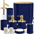 InnJoey Bathroom Set, 10PC Bathroom Accessory Set, Blue Bathroom Accessories, Navy Blue and Gold Bathroom Set with Trash Can, Soap Dispensers