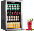 Erivess Compact Beverage Refrigerator,110 Can/3.1 Cubic Feet Fridge with Glass Door for Soda, Beer Under Counter Small Refrigerator with Adjustable Shelve & LED Display(Silver)