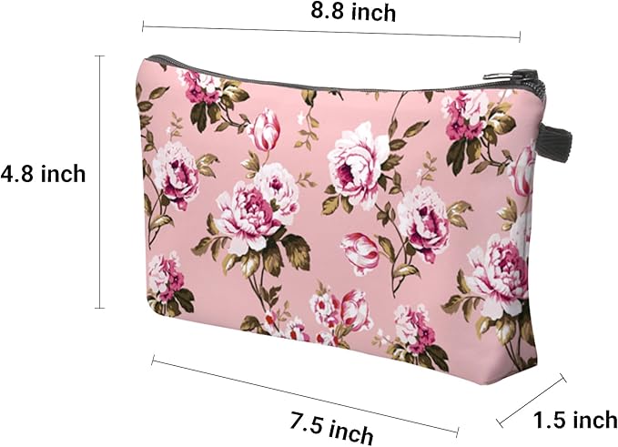 Aiphamy Cute Travel Makeup Bag Cosmetic Bag Small Pouch Gift for Women (Flowers Blush Pink)