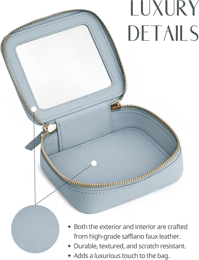 Popvibe Clear Makeup Bag Travel Cosmetic Case Transparent Toiletry Bag with Zipper, Portable Make Up Organizer Traveling Compact Car Bag for Essentials, Light Blue, Mini