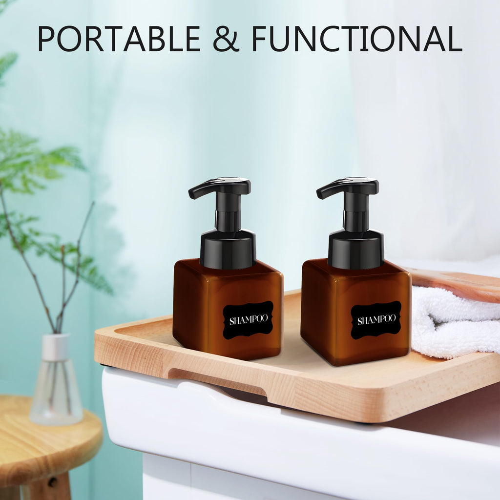 15 Pcs 8.5 oz Foaming Soap Dispenser Plastic Foaming Pump Bottle, Refillable Dispenser with Plastic Pump, Empty Hand Bottles for Liquid Soap, Shampoo, Bathroom,Hotel,Restaurant (15, Brown)