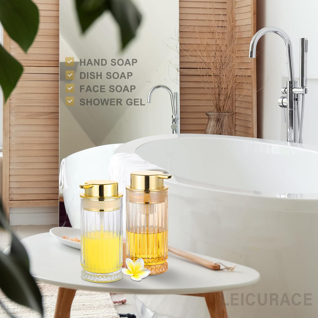 LEICURACE Glass Foam Soap Dispenser, Refillable Faming Dispenser with Gold Pump, Foam Hand Soap Dispenser for Bathroom Kitchen, Home Decor （Foam Type/Gold）