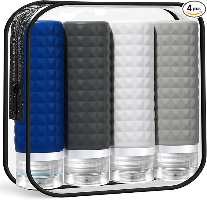 Firstfooby Travel Bottles for Toiletries, TSA Approved Travel Size Containers, Leak Proof Silicone Shampoo Bottles, Small Toiletry Containers with Clear Bag for Shampoo Conditioner Lotion