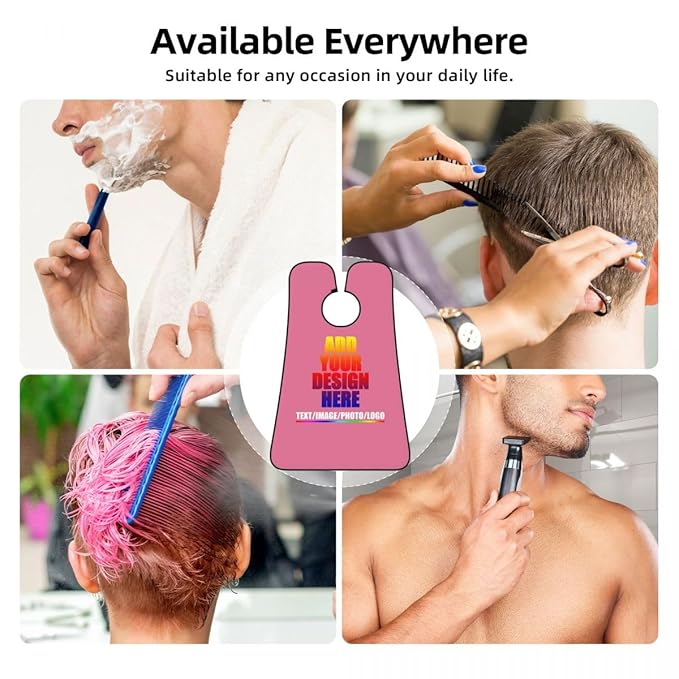 Custom Beard Apron for Men Personalized Gift with Name Image Picture Text Beard Shave Cape Customized Beard Trimming Catcher Bib for Bathroom Dark Pink